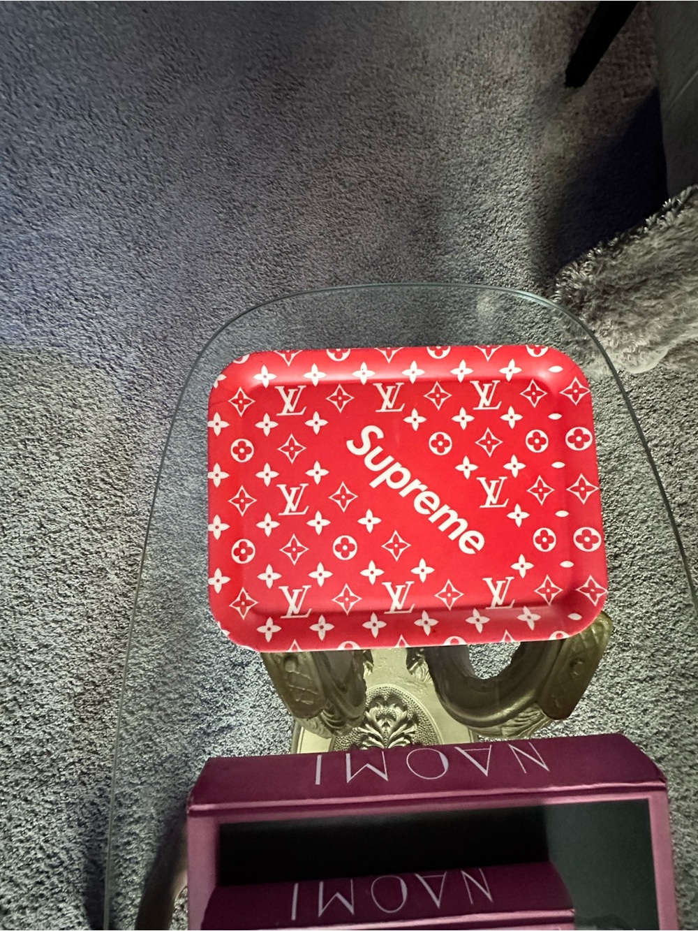 Supreme Red Tray with White Monogram Pattern